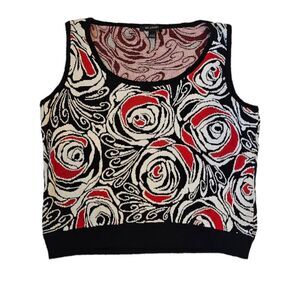 St. John Sleeveless Black Red Blouse Sleeveless Sweater Vest Size Large Vintage